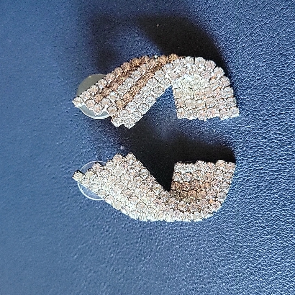Vintage Silver Rhinestone Pierced Earrings
